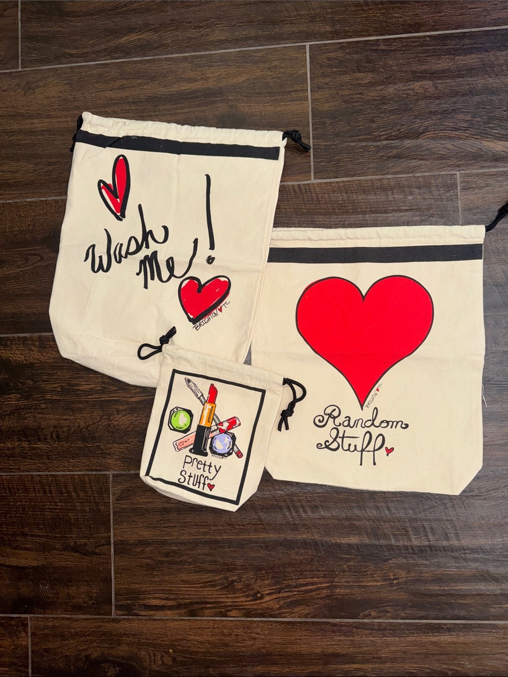 ✨💋NEW Brighton 3-Pc Canvas Bag Set Tom Clancy Retired 100% cotton drawstring ❤️💄